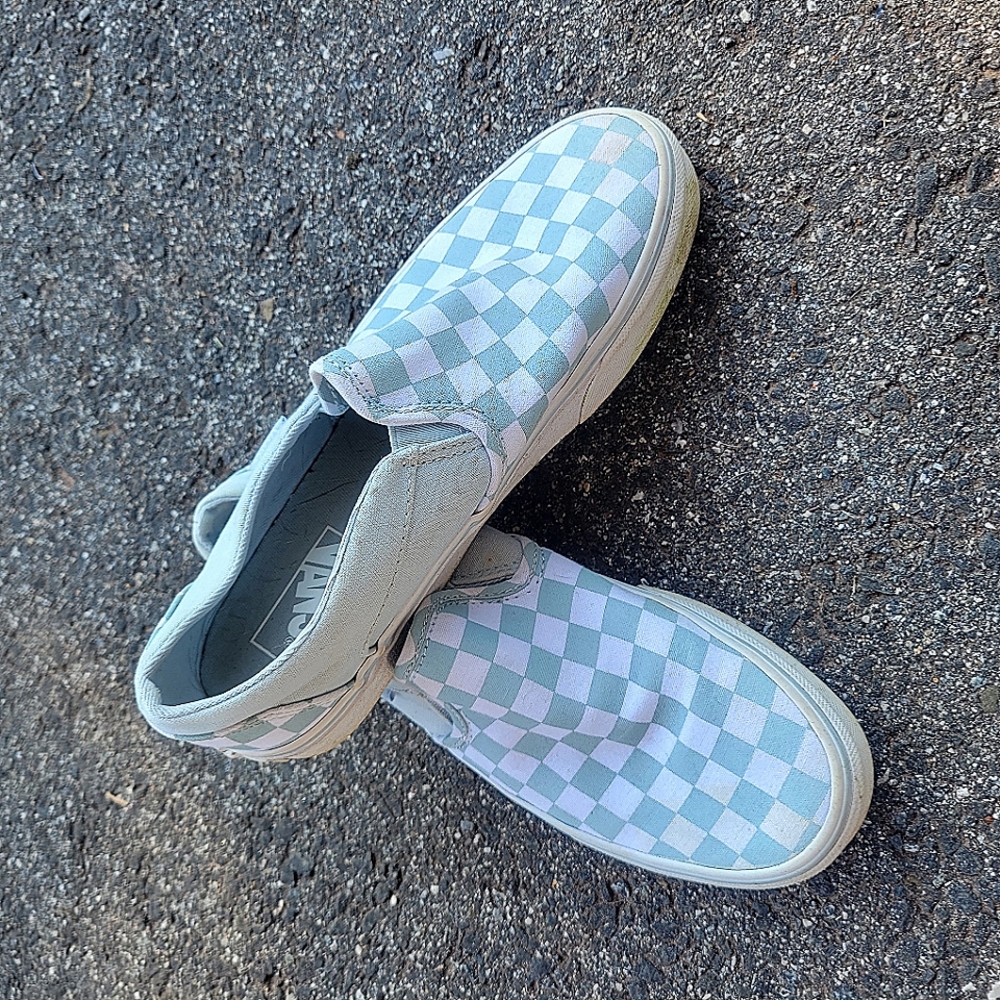 Vans Blue and White Checkered slip ons W7.5
